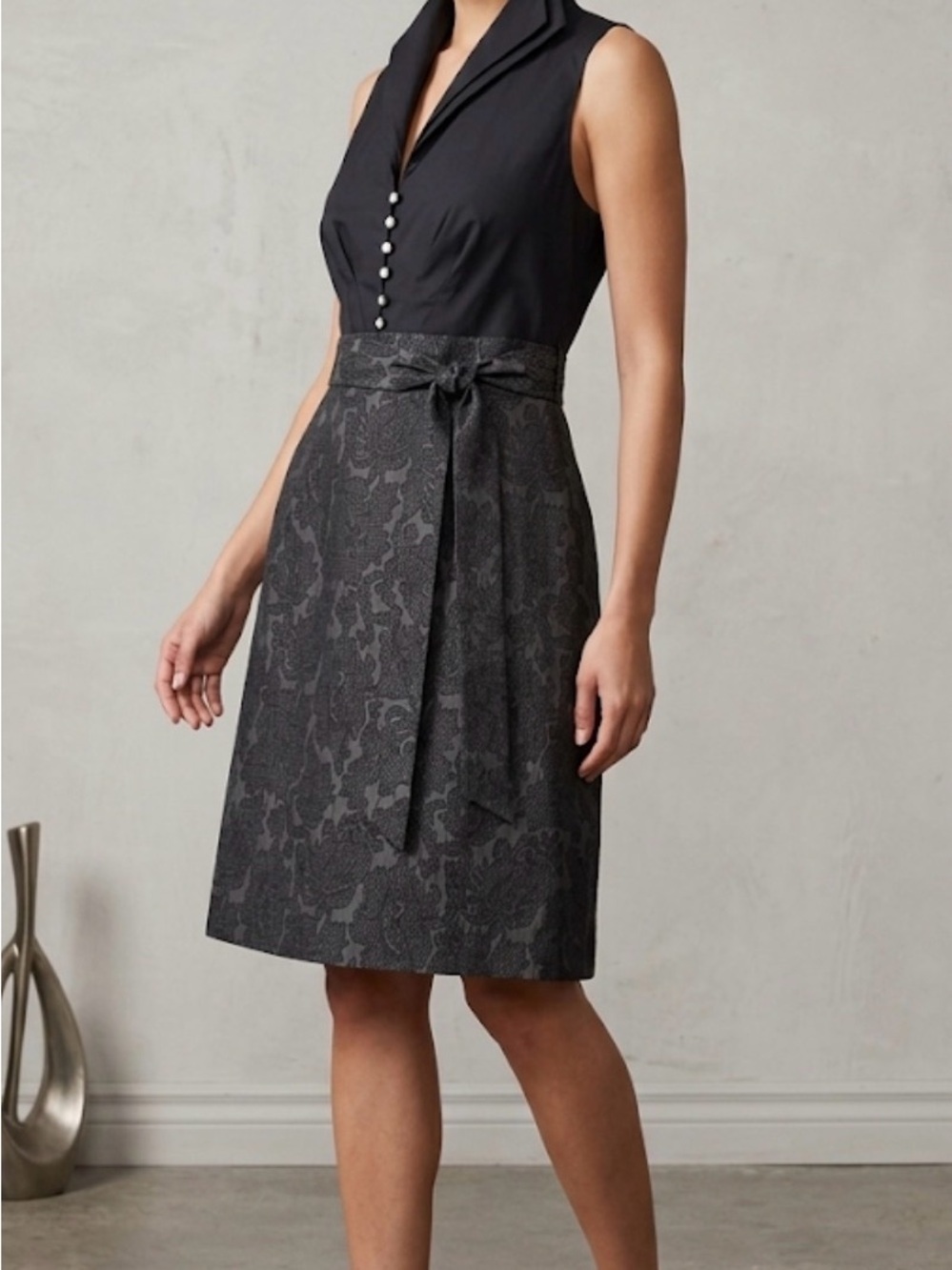 Donna Ricco New York Collared Black Jacquard Floral Sleeveless Dress - Sz 10